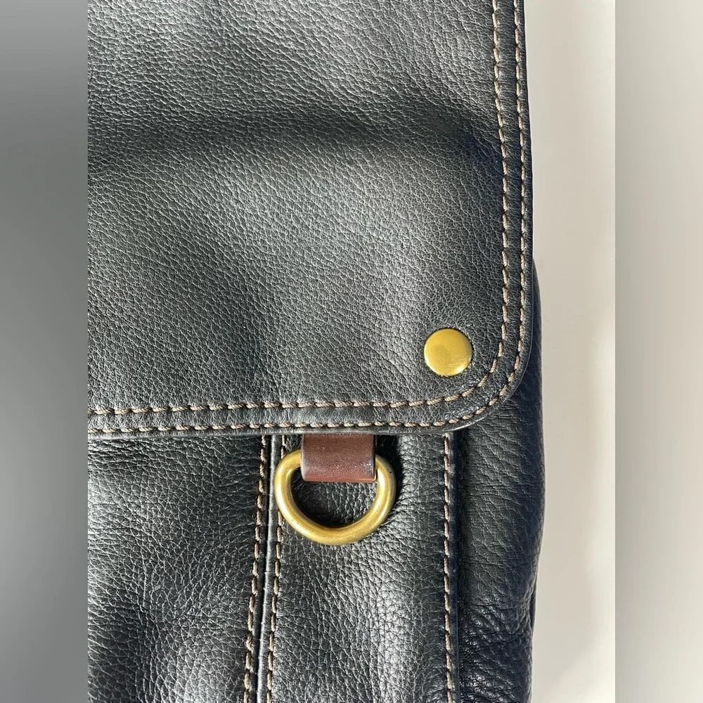 VTG Fossil Morgan Traveler Crossbody Messenger Bag Purse Black Pebbled Leather